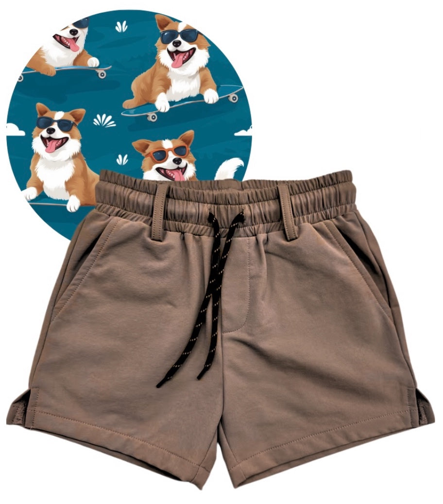 Khaki + Corgis Hybrid Shorts